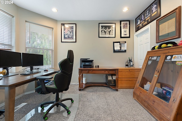 view of carpeted home office