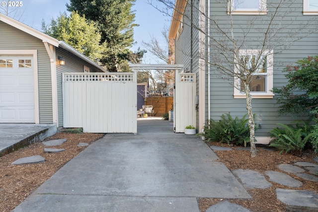 exterior space with a garage