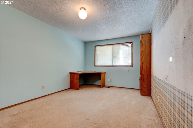 spare room with light carpet and a textured ceiling