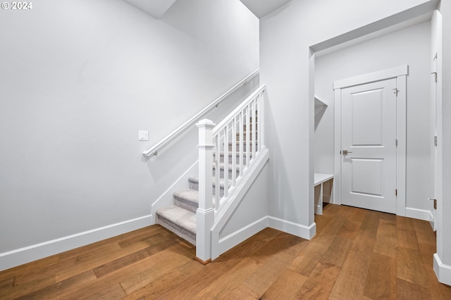 stairway with wood-type flooring