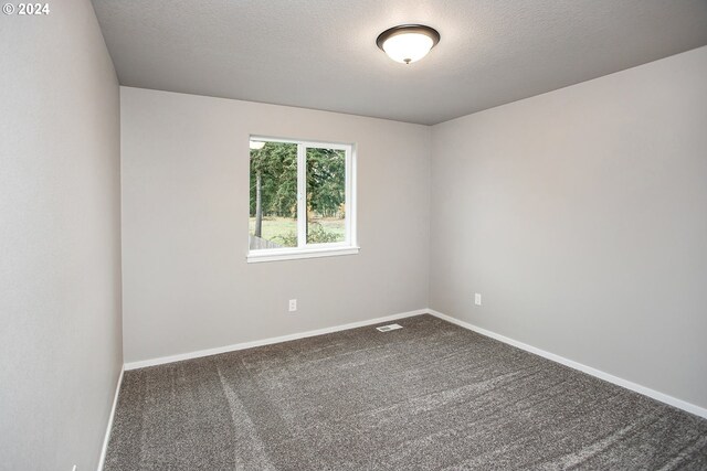 carpeted empty room with a textured ceiling