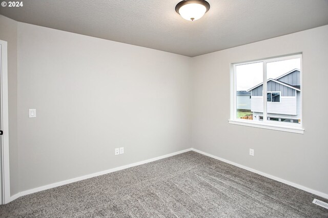 carpeted spare room with a textured ceiling