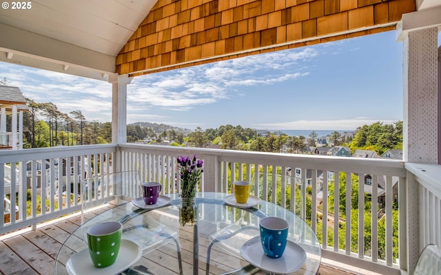 wooden balcony with a deck