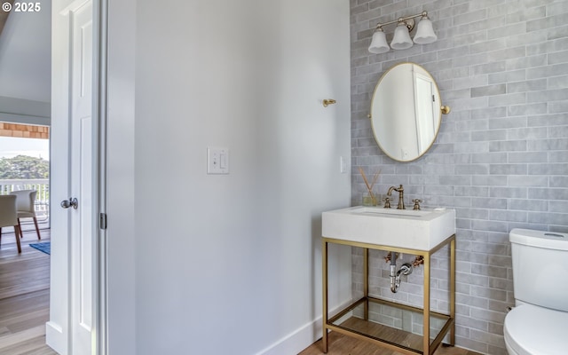 bathroom with toilet and wood-type flooring