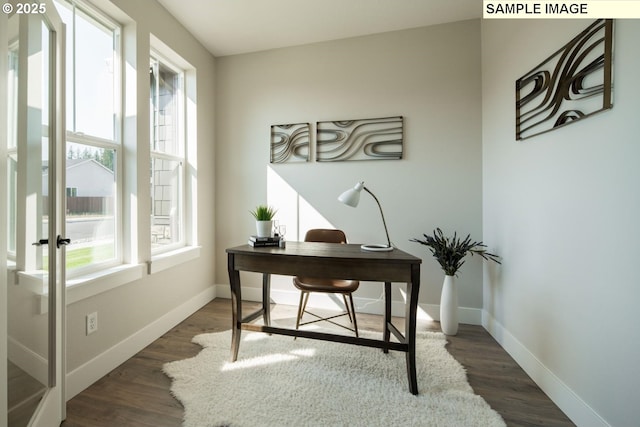 office area featuring dark hardwood / wood-style flooring