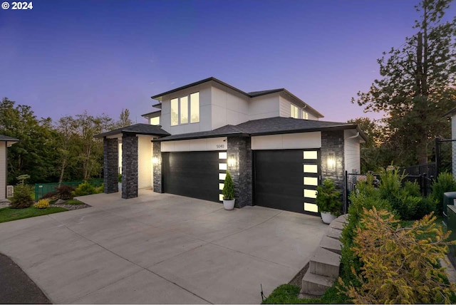 prairie-style home with a garage