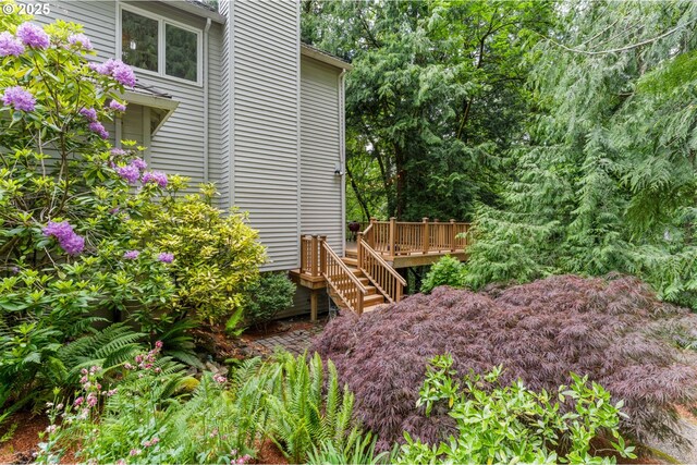 1739 Palisades Terrace Dr, Lake Oswego, OR 97034 - view of yard featuring a deck and stairs