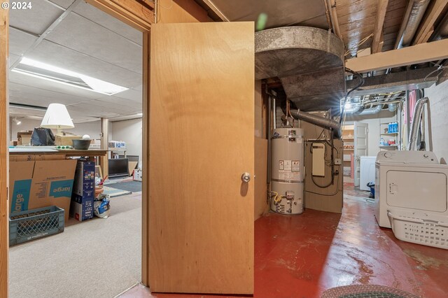 basement featuring secured water heater