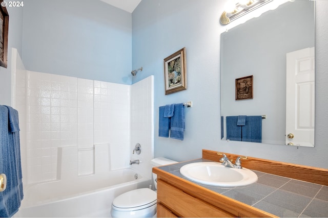 full bathroom with shower / bathtub combination, vanity, and toilet