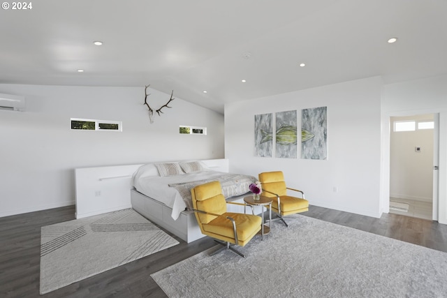 living room with vaulted ceiling, dark hardwood / wood-style floors, and a wealth of natural light