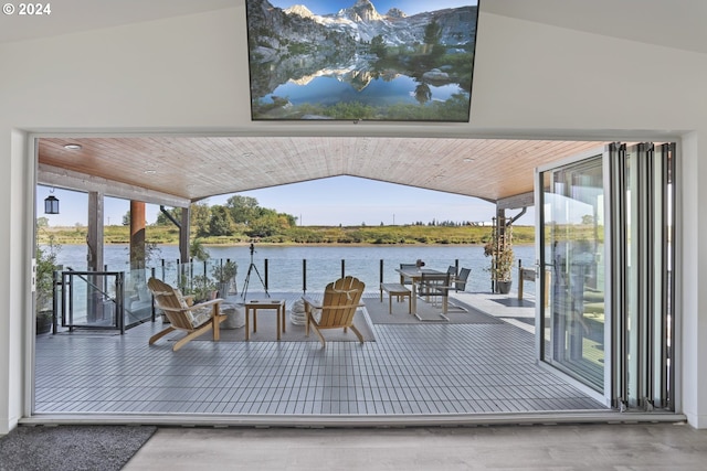 view of patio / terrace featuring a water view