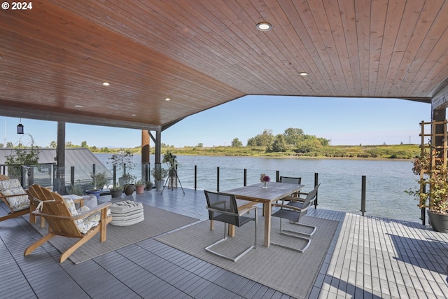 view of dock with a water view