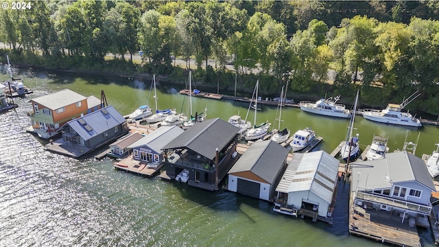 view of dock with a water view