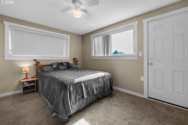 bedroom with carpet flooring and ceiling fan