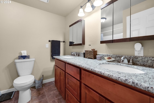 bathroom featuring tile patterned floors, vanity, and toilet