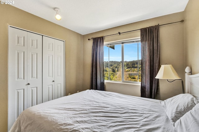 bedroom featuring a textured ceiling and a closet