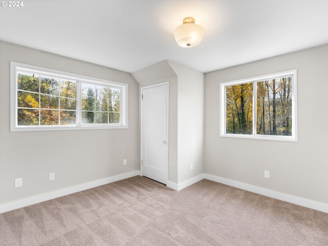 unfurnished bedroom with multiple windows, a closet, and light colored carpet