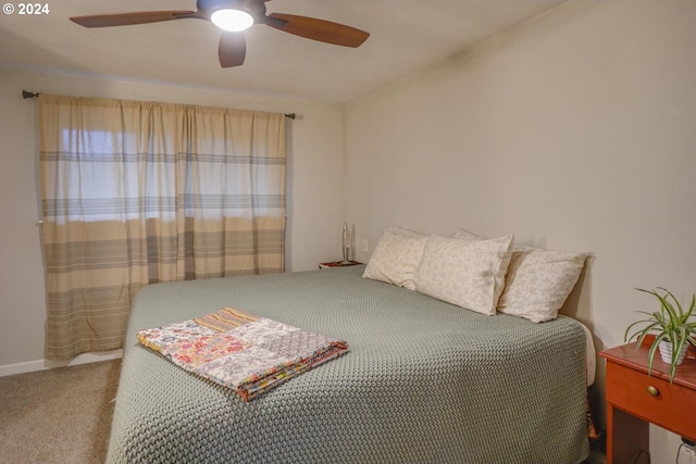 bedroom with carpet floors and ceiling fan