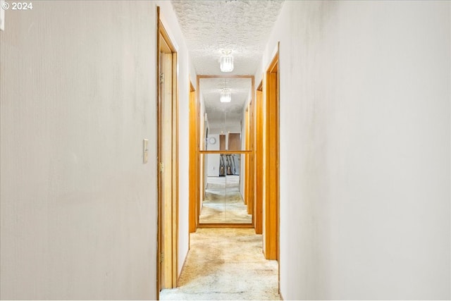 hall with a textured ceiling