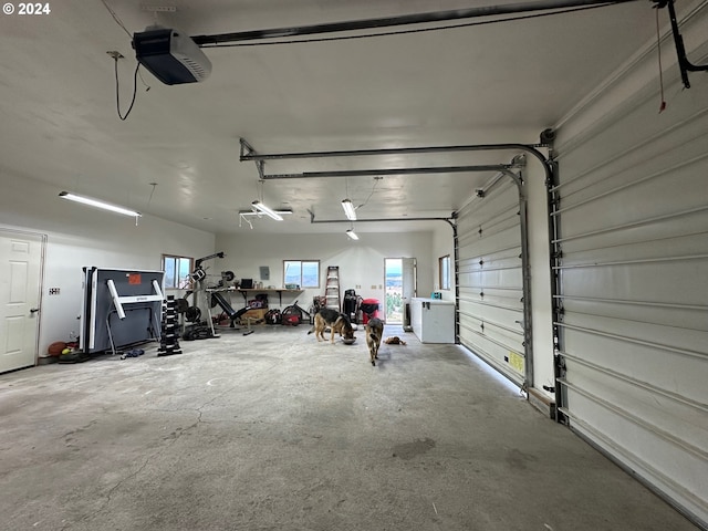 garage with a garage door opener