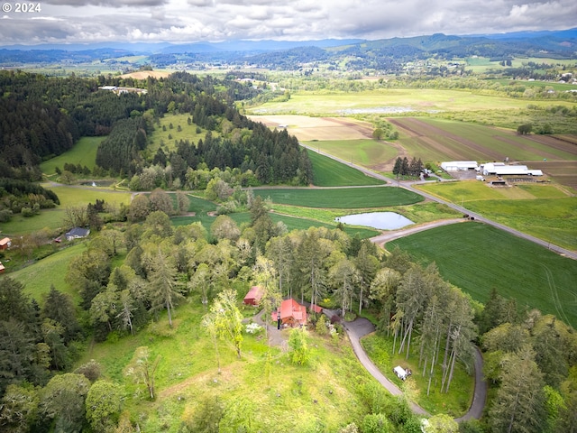 bird's eye view with a mountain view and a rural view