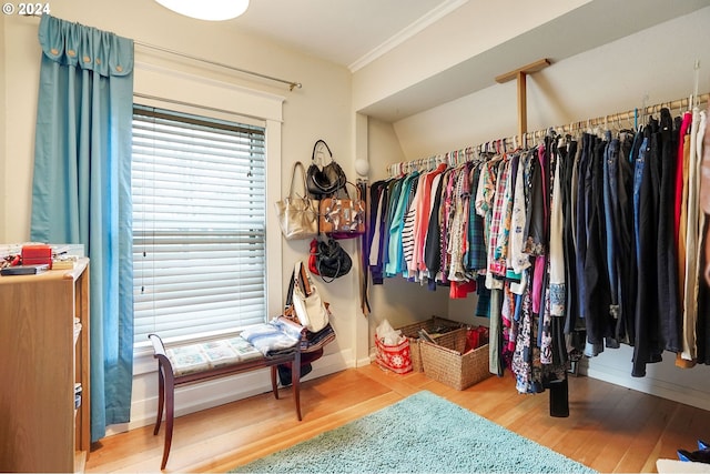 spacious closet with wood finished floors