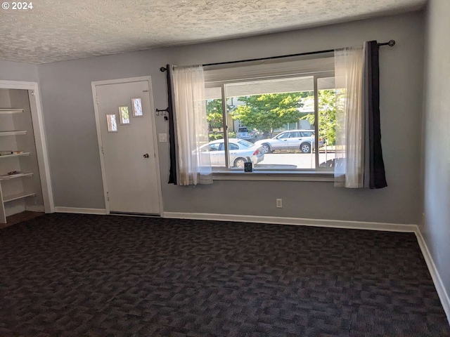 entryway featuring carpet flooring and a textured ceiling