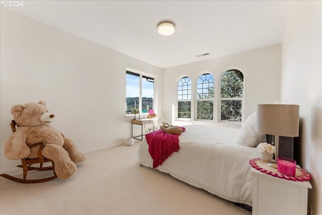 carpeted bedroom featuring multiple windows