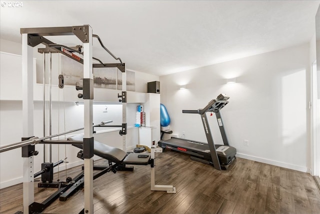 exercise room with hardwood / wood-style flooring