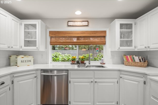 bar with dishwasher, recessed lighting, a sink, and decorative backsplash