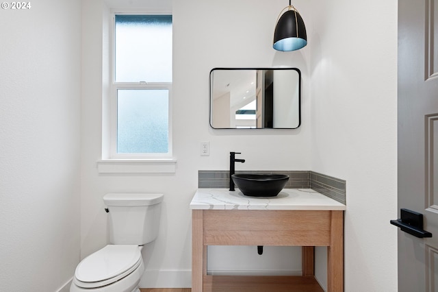 bathroom with vanity, toilet, and a healthy amount of sunlight