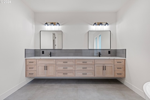 31248 Valley View Ln, Cottage Grove, OR 97424 - bathroom with double vanity, tasteful backsplash, and baseboards