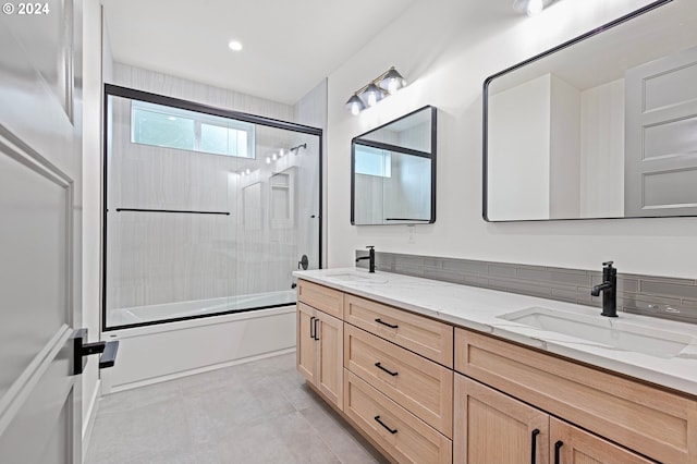 31248 Valley View Ln, Cottage Grove, OR 97424 - full bathroom with double vanity, bath / shower combo with glass door, and recessed lighting