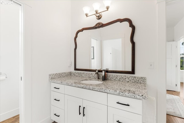 bathroom featuring hardwood / wood-style floors and vanity