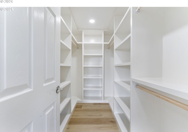 walk in closet with light wood-type flooring