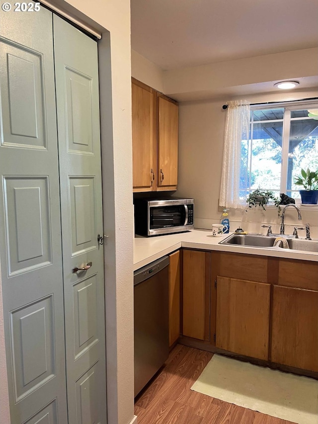 kitchen featuring dishwasher, sink, and light hardwood / wood-style flooring