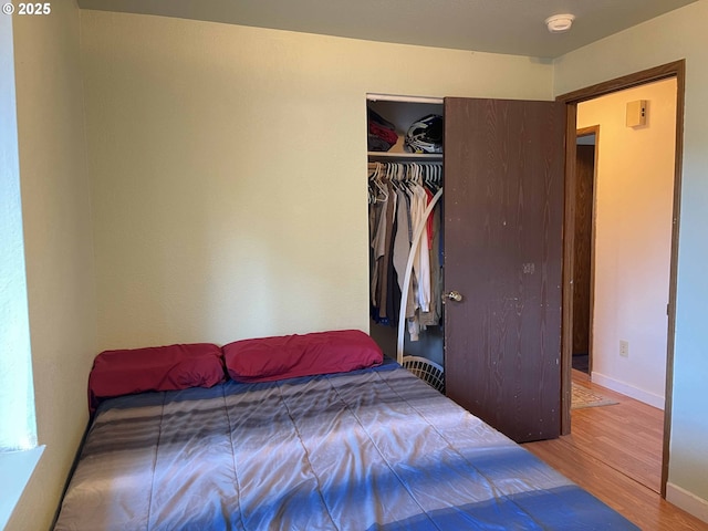 bedroom featuring a closet and hardwood / wood-style flooring