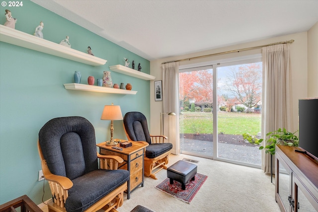 living area with carpet flooring