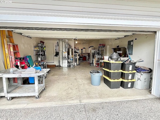 garage featuring water heater