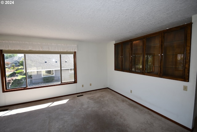 spare room featuring carpet and a textured ceiling