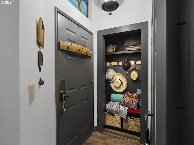 mudroom featuring dark hardwood / wood-style flooring