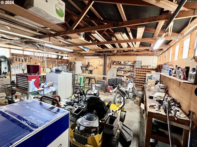 garage featuring a workshop area