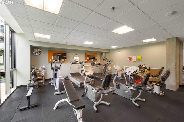 workout area with a drop ceiling