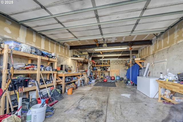 garage featuring a workshop area