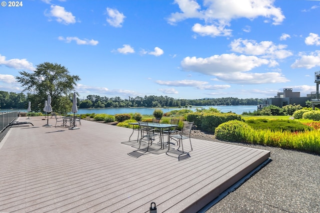 deck with a water view