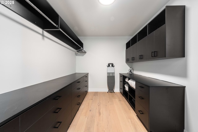 walk in closet featuring light wood-style flooring