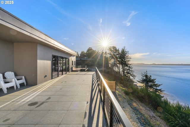 exterior space featuring a water view