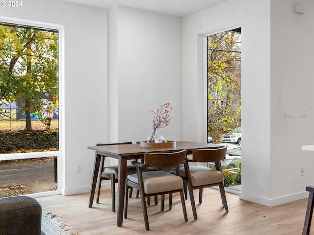 dining room featuring plenty of natural light and light wood-type flooring