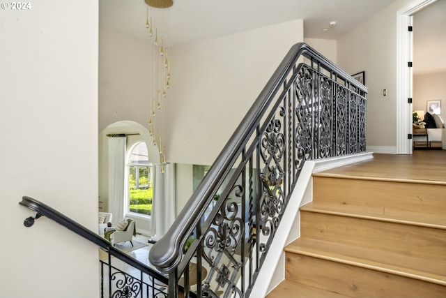 stairs featuring hardwood / wood-style flooring