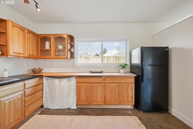 kitchen with black fridge